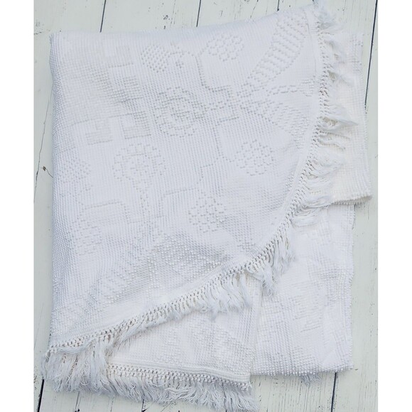 Bates Of Maine Bedspread Matelasse Blanket Full Queen Vintage White 100% Cotton - Picture 2 of 9